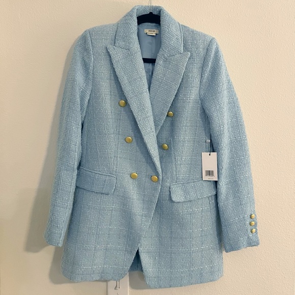 Jason Wu Jackets & Blazers - NWT Jason Wu double-breasted, tweed jacket w/ shoulders in Powder Blue (Size S)